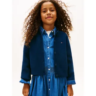 Strickjacke TOMMY HILFIGER "CHENILLE CARDIGAN", Mädchen, Gr. 7 (122), schwarz night navy, Strick, Obermaterial: 100% Polyester, unifarben, regular fit taillenbedeckt, Rundhals, eingesetzt Rippstrickbündchen, Strickjacken Strickjacke, Regular fit, für Kinder bis 16 Jahre