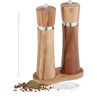 Relaxdays Pfeffermühle 4-tlg. Braun/Silber unbefüllt