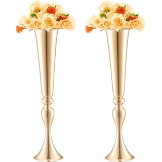2x 56 cm Gold Blumenständer - Moderne Blumenvase - Hochzeitsdekoration - Elegante Vasen für Tischarrangements