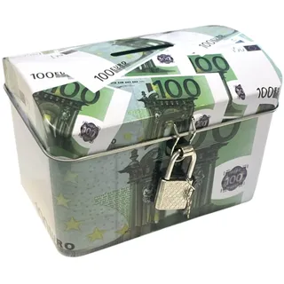 Spardose aus Metall mit Verschluss Euro Scheine Design Deko Spardose (100 Euro)