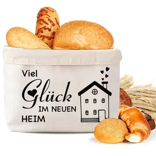 QXRXN Brotkorb Stoff Einzugsgeschenke Wohnung Lustig Viel Glück im Neuen Heim, Brötchenkorb Geschenk zum Einzug ins Haus, Brottasche Geschenk zum Umzug In Ein Neues Haus Einweihungsgeschenk