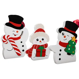 3 Stück Schneemänner Weihnachtsfiguren Schneemann Deko Weihnachten Innen Tisch Fenster Holz Figur Winterdeko Weihnachtsdeko Klein Geschenk Tischdeko für Kamin Fensterbank