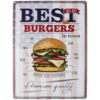 dodino 30x40cm blechschilder BURGERS REZEPTE, Dekoratives Wohnaccessoire, BBQ Grill Schild, Grillplatz, Garten, Bar, Küchen Deko, Blechschild grillen