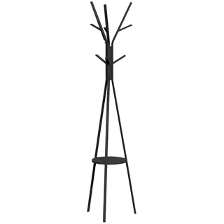 Homcom Garderobenständer Standgarderobe Kleiderständer Flurgarderobe Metall , Schwarz , Metall, Holzwerkstoff , 45x180x45 cm , Garderobe, Garderobenständer