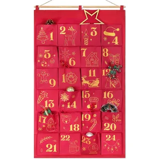 DPKOW Glitzer Stoff Adventskalender zum Befüllen Selber Machen Adventskalender zum Aufhängen DIY Weihnachtskalender Geschenke, Wiederverwendbar, Rotgold, Groß Säckchen zum Befüllen
