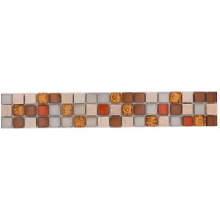 10x Glasmosaik Naturstein Bordüren Rustikal Braun Beige Orange Zierleiste