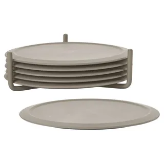 Zone Denmark Singles Glasuntersetzer aus Silikon, Untersetzer für Gläser, Tassen, Cocktailgläser, Durchm. 10 cm, Höhe 3,1 cm, 6 Stück, inkl. Halter, Taupe