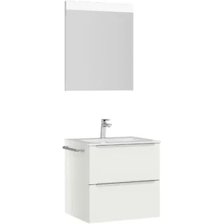 Nobilia Badezimmer , Weiß, Edelstahlfarben , Metall , 2,2 Schubladen , F , 61 cm , Goldenes M, Made in Germany , Griffeauswahl, hängend, Zusatzausstattung erhältlich, Typenvielfalt , Badezimmer, Badmöbelsets & Badmöbelserien, Badmöbel-Sets