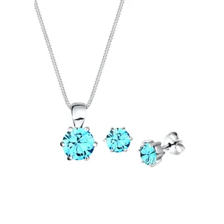 Elli Schmuckset Damen Solitär Anhänger Set Ohrstecker Basic mit Kristallen in 925 Sterling Silber,