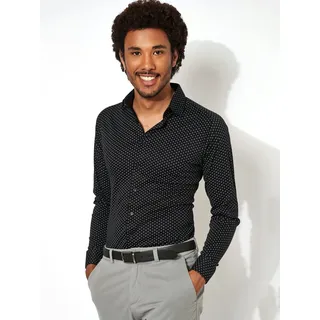 Langarmhemd DESOTO "Jerseyhemd Casual Kent langarm", Herren, Gr. M, N-Gr, schwarz with rot dots, Jersey, Obermaterial: 100% Baumwolle, gemustert, gepunktet, mehrfarbig, slim fit normal, Rundhals, eingesetzt,Ärmel mit Ärmelschlitz 1-Knopf-Manschette mit Schlitz, Hemden Langarmhemd, Flexibler Stretch, mit Minimal Print, Kentkragen