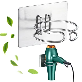 LOXSUN Föhn Halterung, Fönhalter Ohne Bohren, Edelstahl Föhnhalter Wand, Halterung für Fön Aufbewahrung Haartrocknerhalter, Fönhalterung Selbstklebend Föhnhalterungen für Bad (Silber)