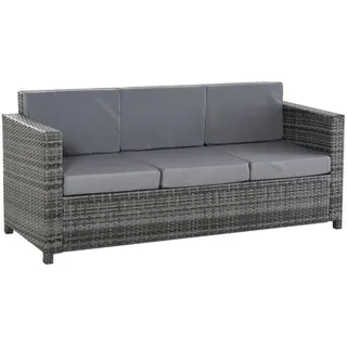 Outsunny Poly-Rattan Sofa, Metall, Grau , 70x80x185 cm , Gartenmöbel, Loungemöbel, Gartensofas & Loungesofas