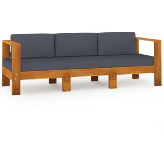vidaXL 3-Sitzer-Gartensofa mit Dunkelgrauen Auflagen Massivholz Akazie - Grau