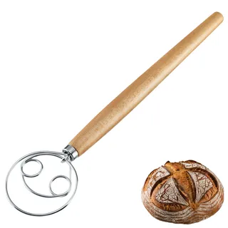 Westmark Dänischer Schneebesen Woody – Der Schneebesen ist ideal zum Mischen von Brotteig, Sauerteig, Pizza- und Rührteig, praktisches Brotbackzubehör – Edelstahl, Buchenholz