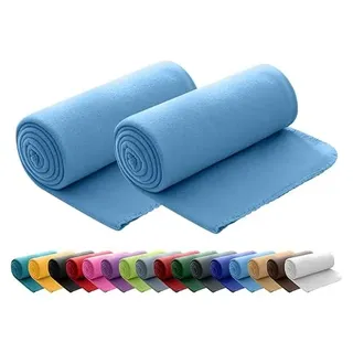 wometo 2er Set Polar Fleecedecke oekoTex 130x160 ca. 400g mit Anti-Pilling und Kettelrand blau Mittelblau