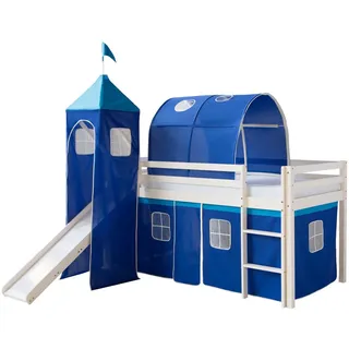 Homestyle4u Hochbett mit Rutsche 90/200 cm Blau , Holz , Babymöbel & Kindermöbel, Kinderzimmer & Jugendzimmer, Kinderbetten, Hochbetten