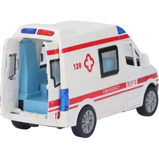 Zurückziehbares Mini-Auto mit fünf Türen, interessante Legierung, 14 x 6 x 7,5 cm, Notfalltransportspielzeug mit Beleuchtung, Musik, mittelgroßer Krankenwagen