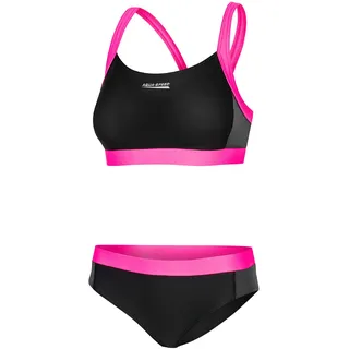 Aqua Speed Bikini Set Damen | Zweiteiler | Two Piece Swimsuit | Womens Beachwear Swimwear | Zweiteiliger Badeanzug Frauen | Oberteil Bustier | Strand | Schwarz-Grau-Rosa, Gr. 40 | Naomi