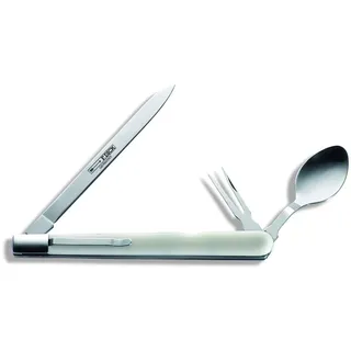 Friedr. Dick F. DICK Degustations-Set (Besteck-Set 3-teilig, Löffel/Messer/Gabel, klappbar, zum Angeln/Wandern/Picknick/Camping, auch für Profi-Köche, Griff Kunststoff in Perlmutt-Optik) 82011110, 14 cm