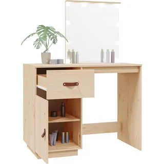 vidaXL Schminktisch mit LED 95x50x133,5 cm Massivholz Kiefer - Braun