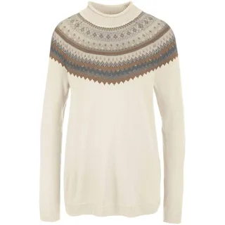 Strickpullover GOLDNER "Norweger-Pullover mit wärmender Schurwolle", Damen, Gr. 54, beige (cremeweiß, gemustert), Obermaterial: 68% Polyacryl PAN. 28% Schurwolle WV. 4% metallisierte Fasern MTF., Rippe, Pullover Strickpullover, Aufwendig mit Schmuckelementen veredelt