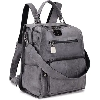 RAVUO Rucksack Damen Klein,Elegant PU Leder Rucksackhandtaschen Wasserdicht Cityrucksack für Freizeit Reisen Schule Arbeit Grau