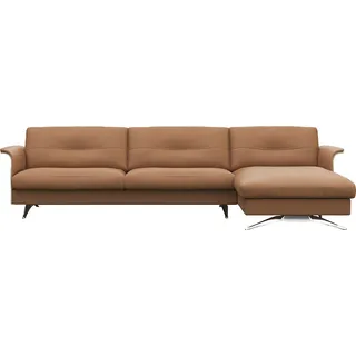 Ecksofa FLEXLUX "Glow, super bequem durch hochwertigem Sitzaufbau mit Federkern, L-Form", braun (modern cognac braun), B:305cm H:81cm T:158cm, 100% Echteder, Sofas, Ecksofa, Modernes skandinavisches Design