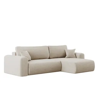 Kaiser Möbel Ecksofa mit Schlaffunktion L-förmiges Sofa Capri Stoff Poso Ecru Rechts - Beige