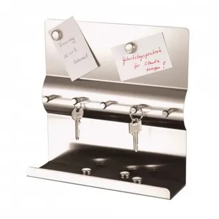 Testrut axentia 116736 Schlüsselboard in Silber, Memoboard aus rostfreiem Edelstahl, Schlüsselbrett mit fünf,Schlüsselhaken, Schlüsselleiste mit mit fünf Magneten, 25x25x7.5 cm