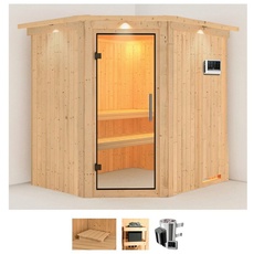 Bild Sauna »Laila«, (Set), 3,6-kW-Bio-Plug & Play Ofen mit externer Steuerung beige