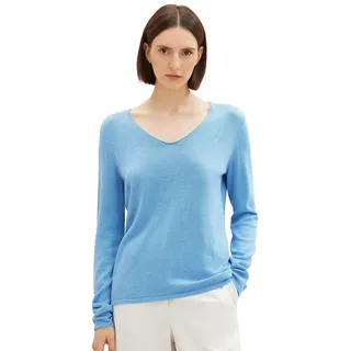 Tom Tailor V-Ausschnitt-Pullover, aus Feinstrick, blau