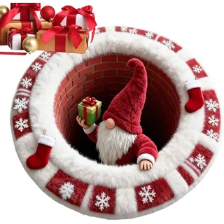 Generisch Weihnachtsteppich - Weihnachten 3D Rund rutschfest - 3D Illusion Türmatte Weihnachtsschmuck,Für Terrasse Weihnachtsfest Party Innen Und Außen Wohnzimmer Schlafzimmer Badezimmer