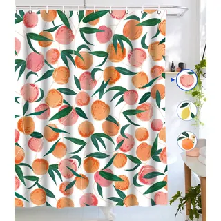 Lifeel Allover Fruits Duschvorhang, Pfirsich, niedlicher, Heller Stoff, Badezimmer-Vorhang-Set mit 12 Haken, buntes Design, wasserdicht, pfirsichrosa, 183 x 183 cm