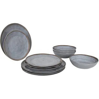 Bo-Camp Melamin Geschirr Set 12tlg Camping Essgeschirr Reise Picknick Teller, Grau