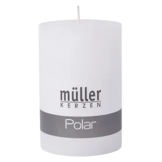 Müller Kerzen Polar Stumpenkerzen 120/78mm, Raureif-Effekt, Hochwertige Stumpen für langanhaltende gemütliche Stimmung, 1 Packung = 4 Stück, weiss
