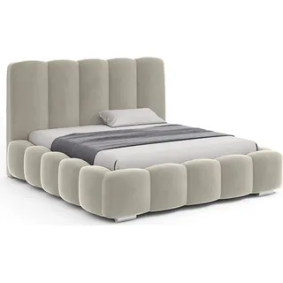 FEDVE Doppelbett Bonellfedern Leytron Bett Bettkasten Schlafzimmer 200x200 cm Beige (Matt Velvet 06) - Beige