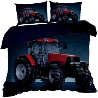 3D-Bettwäsche aus Baumwollsatin 200x220cm ROTER TRAKTOR