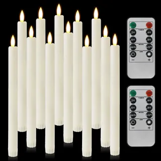 kisidus LED Stabkerzen mit Fernbedienung, 12 Stück | Flammenlos, Timerfunktion, Tafelkerzen, Für Weihnachten und Heimdekoration