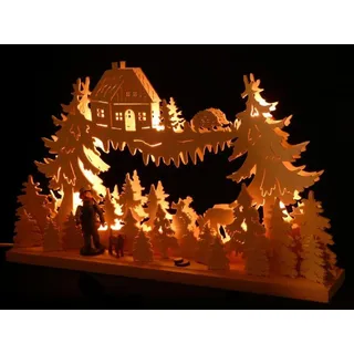 Schwibbogen el. Beleuchtet mit Jäger und Hund BxH=50x31cm NEU Lichterbogen Holz