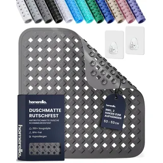 homerella Duschmatte rutschfest 53x53cm Antirutschmatte Dusche inkl 2 Haken | Antibakteriell, 100% BPA Frei & schimmelresistent - Rutschfeste Duschwanneneinlage Duscheinlage rutschfest maschinenwaschbar