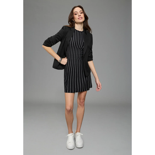 Strickkleid BRUNO BANANI, Damen, Gr. 38, N-Gr, schwarz, Strick, Obermaterial: 70% Viskose, 30% Polyamid, gestreift, figurbetont mini, Rundhals, Kleider Strickkleid, mit monochromen, vertikalen Streifen-Design