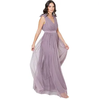 Maya Deluxe Damen Maya Deluxe Women's Maxi With Ruffle V Neck Sleeveless High Empire Waist Long Prom Guest Weddi Bridesmaid Dress, Moody Lilac, 52