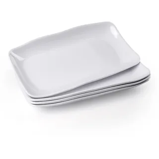 imposyu 4-teiliges Teller Weiß Eckig, Vorspeisen Teller Rechteckig Weiß Matt, Rechteckig Servierplatte, Servierteller für Dessert, Vorspeisen, Salatteller, 29,5x16,6x2.7cm