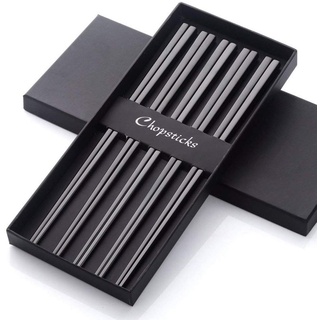 Buyer Star 5 Paar Essstäbchen Schwarz Edelstahl 304 18/10 Metall Hohl Quadratische Form Stäbchen für Sushi Abendessen Geschirr-Set