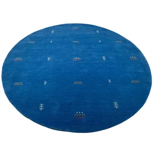 WAWA TEPPICH Rund Gabbeh Blau Teppich 200x200 cm Handgewebt 100% Wolle Lori G64T6