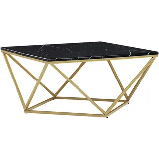 Beliani Couchtisch Marmor Optik schwarz/gold quadratisch 80/80 cm Malibu , Goldfarben, Schwarz , Holzwerkstoff , 80x40x80 cm , Wohnzimmer, Wohnzimmertische, Couchtische