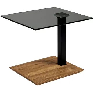 Novel Beistelltisch , Schwarz, Eichefarben , Holz, Metall, Glas , Wildeiche , massiv , rechteckig , Säule, Bodenplatte , 47x47-65x55 cm , höhenverstellbar , Wohnzimmer, Wohnzimmertische, Beistelltische, Beistelltische Metall