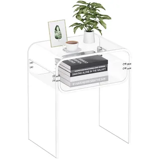 Vevor Acryltisch Beistelltisch 2-stufiger durchsichtiger Nachttisch mit Ablage, moderner rechteckiger Acryltisch, Dicker Nachttisch für Schlafzimmer Wohnzimmer Arbeitszimmer, 30 x 40 x 50 cm