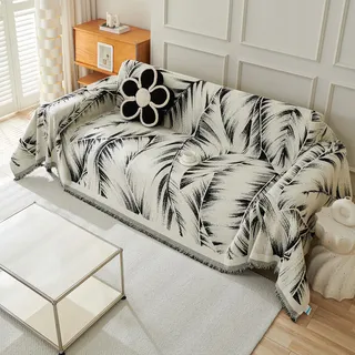 VanderHOME Reversible Sofa Überwurf Chenille Weiche Sofadecke 1 2 3 4 Sitzer Vielseitige Couch Überwurf für Sofa mit Quasten, Dekorative Plaid Decke für Sofa 180 * 130cm-Schwarz