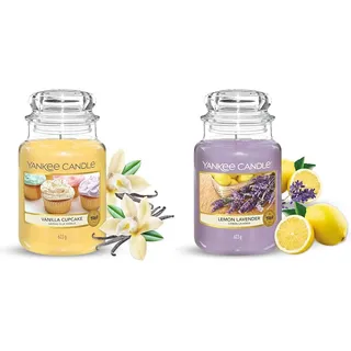 Yankee Candle Duftkerze im großen Jar, Vanilla Cupcake, Brenndauer bis zu 150 Stunden & Duftkerze im großen Jar, Lemon Lavender, Brenndauer bis zu 150 Stunden